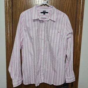 Women's Tommy Hilfiger Pink & White Blouse Top, Size XXL